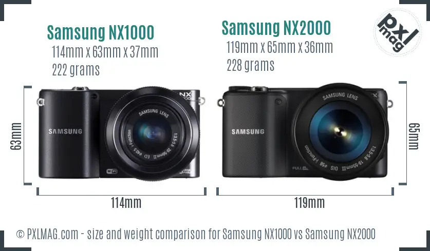 Samsung NX1000 vs Samsung NX2000 size comparison