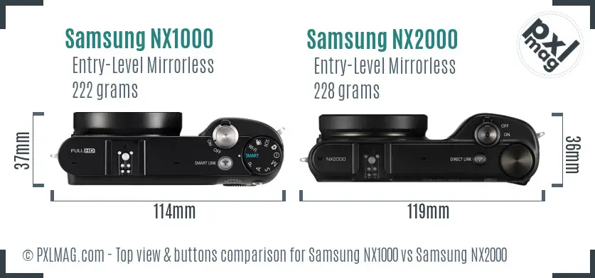 Samsung NX1000 vs Samsung NX2000 top view buttons comparison