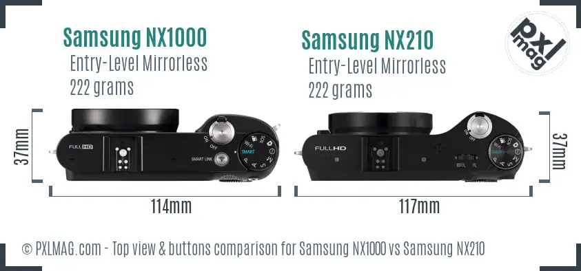 Samsung NX1000 vs Samsung NX210 top view buttons comparison