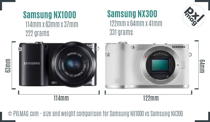 Samsung NX1000 vs Samsung NX300 size comparison