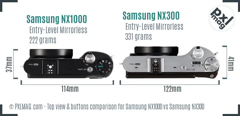 Samsung NX1000 vs Samsung NX300 top view buttons comparison