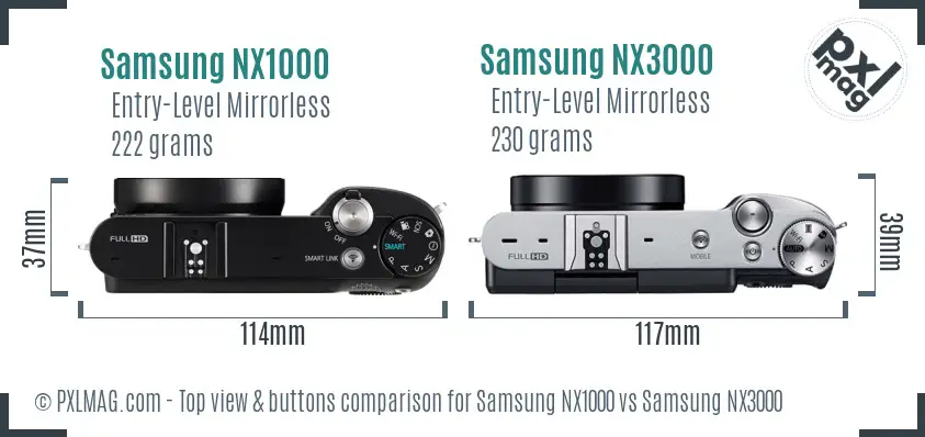 Samsung NX1000 vs Samsung NX3000 top view buttons comparison