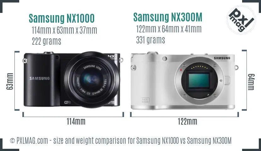 Samsung NX1000 vs Samsung NX300M size comparison