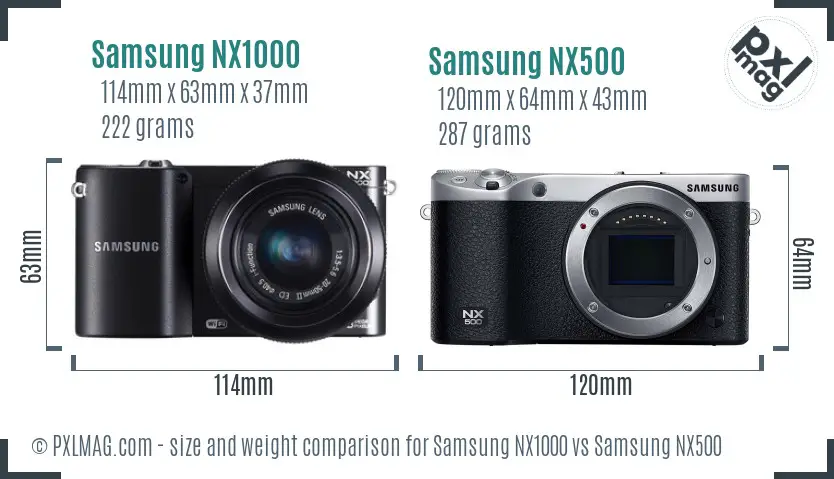 Samsung NX1000 vs Samsung NX500 size comparison
