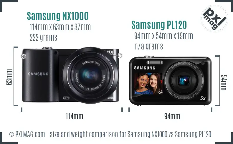 Samsung NX1000 vs Samsung PL120 size comparison