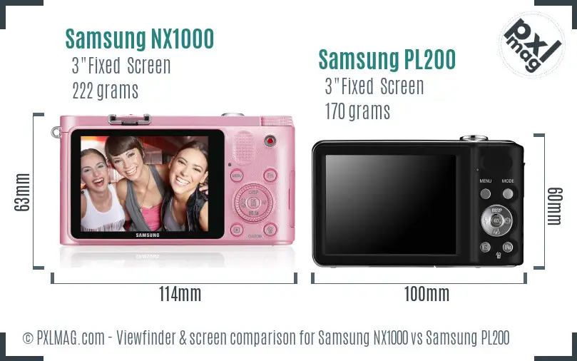 Samsung NX1000 vs Samsung PL200 Screen and Viewfinder comparison