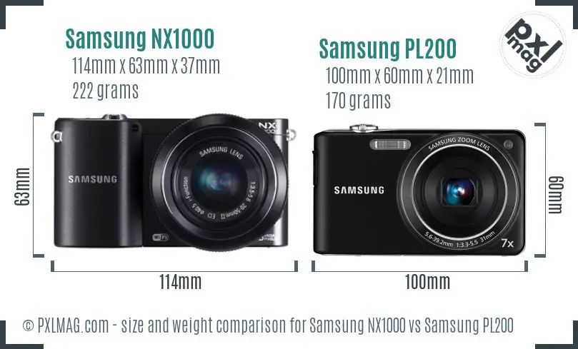 Samsung NX1000 vs Samsung PL200 size comparison
