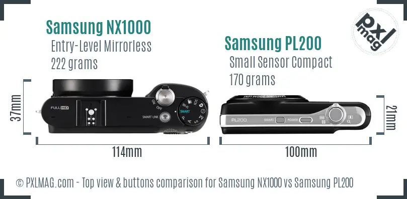 Samsung NX1000 vs Samsung PL200 top view buttons comparison