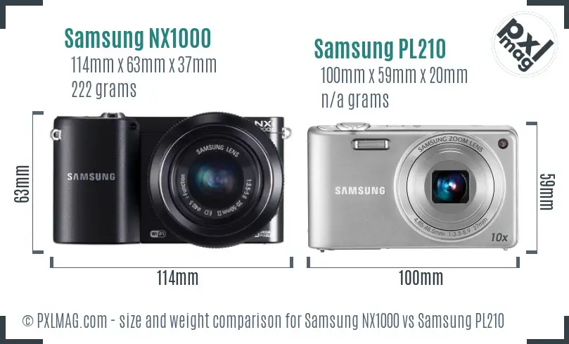 Samsung NX1000 vs Samsung PL210 size comparison