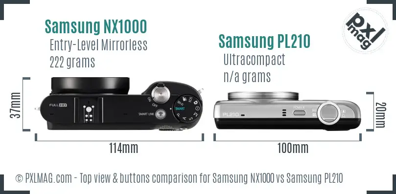 Samsung NX1000 vs Samsung PL210 top view buttons comparison