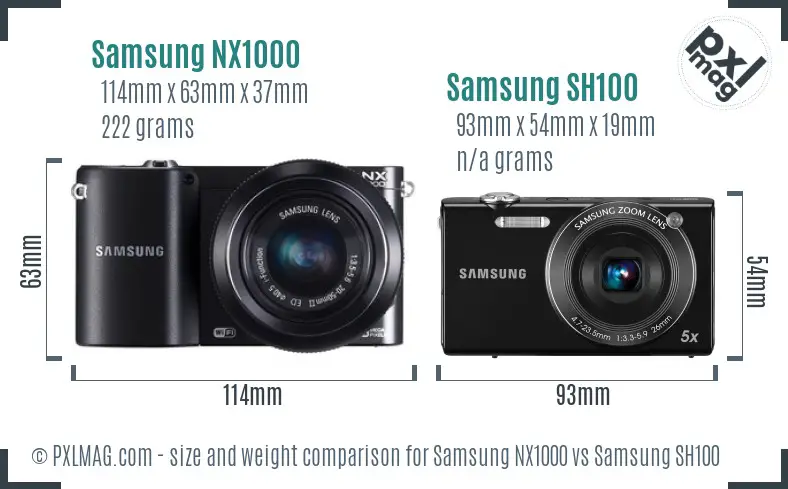 Samsung NX1000 vs Samsung SH100 size comparison