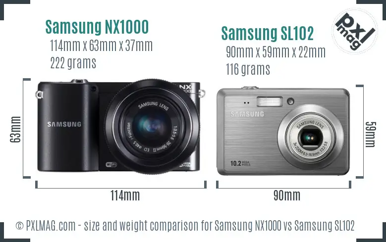 Samsung NX1000 vs Samsung SL102 size comparison