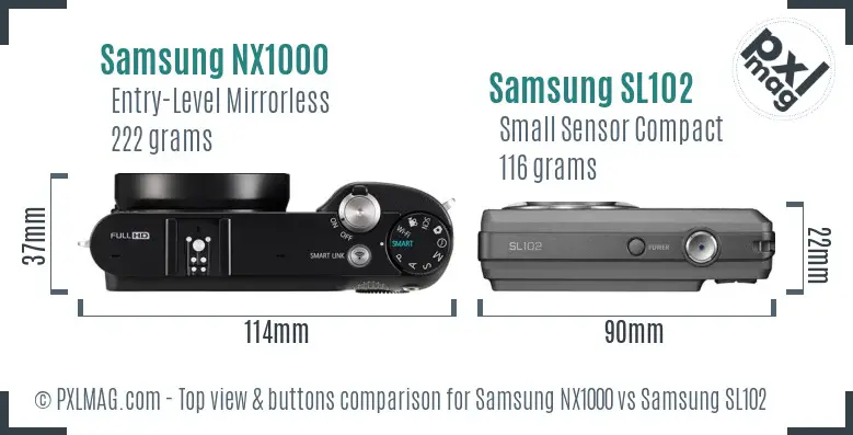 Samsung NX1000 vs Samsung SL102 top view buttons comparison