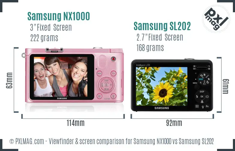 Samsung NX1000 vs Samsung SL202 Screen and Viewfinder comparison