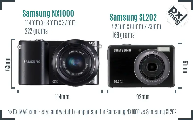 Samsung NX1000 vs Samsung SL202 size comparison