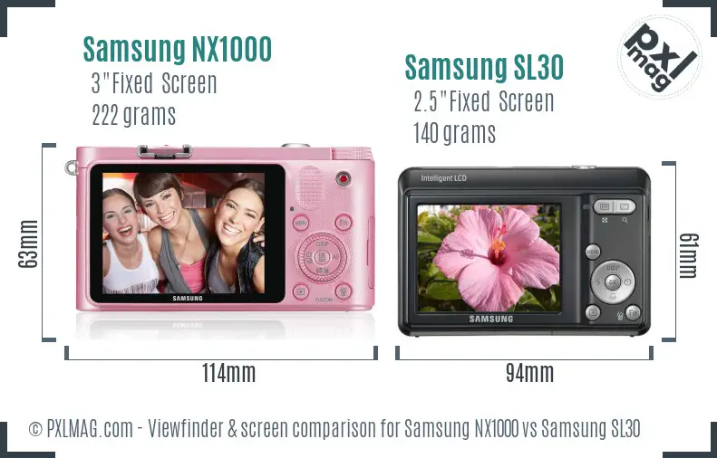 Samsung NX1000 vs Samsung SL30 Screen and Viewfinder comparison