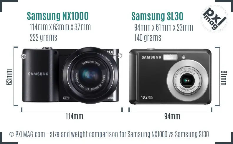 Samsung NX1000 vs Samsung SL30 size comparison