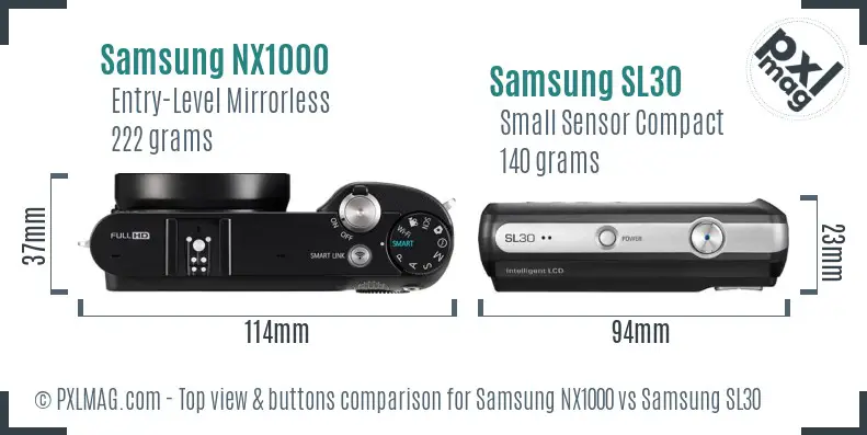 Samsung NX1000 vs Samsung SL30 top view buttons comparison