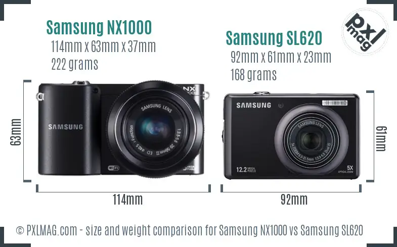Samsung NX1000 vs Samsung SL620 size comparison