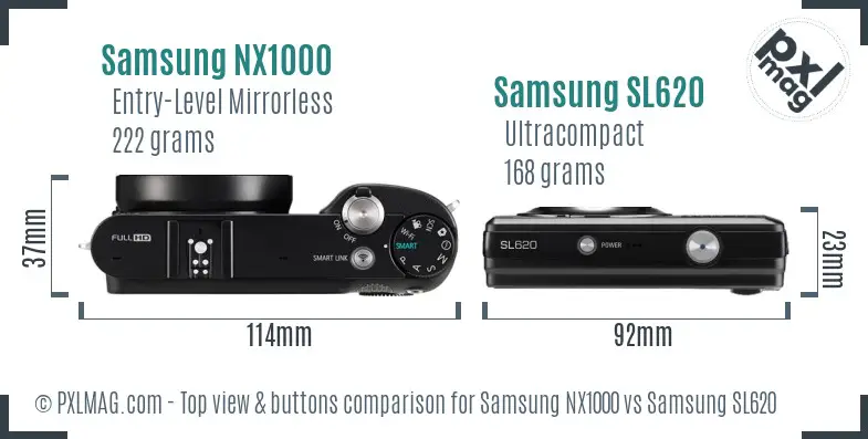 Samsung NX1000 vs Samsung SL620 top view buttons comparison