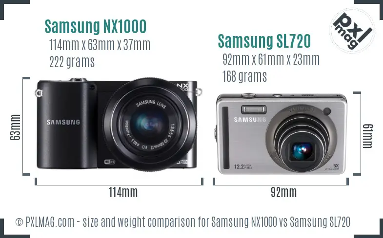 Samsung NX1000 vs Samsung SL720 size comparison