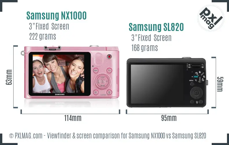 Samsung NX1000 vs Samsung SL820 Screen and Viewfinder comparison