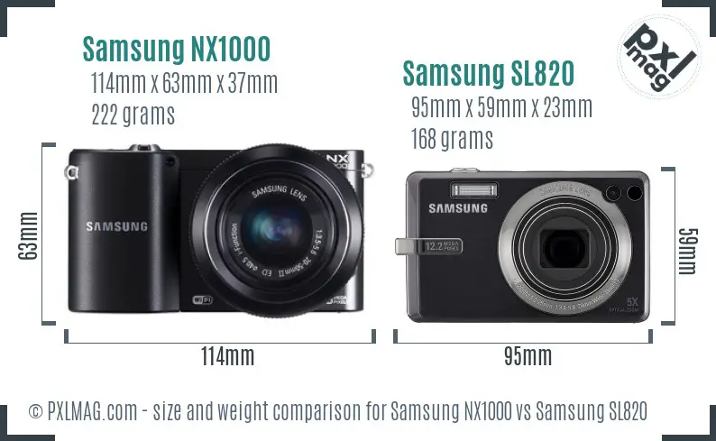 Samsung NX1000 vs Samsung SL820 size comparison