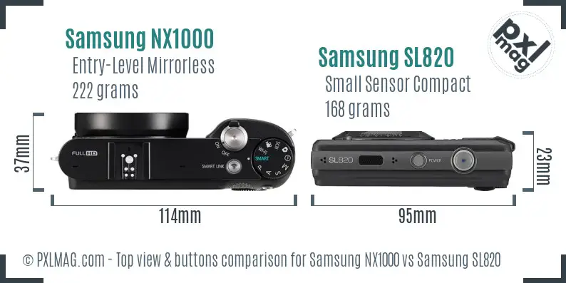 Samsung NX1000 vs Samsung SL820 top view buttons comparison