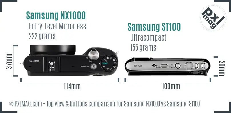 Samsung NX1000 vs Samsung ST100 top view buttons comparison