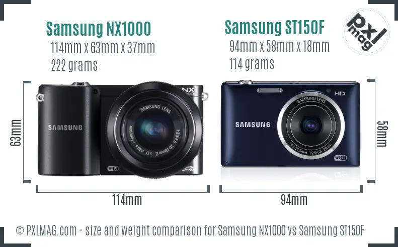 Samsung NX1000 vs Samsung ST150F size comparison