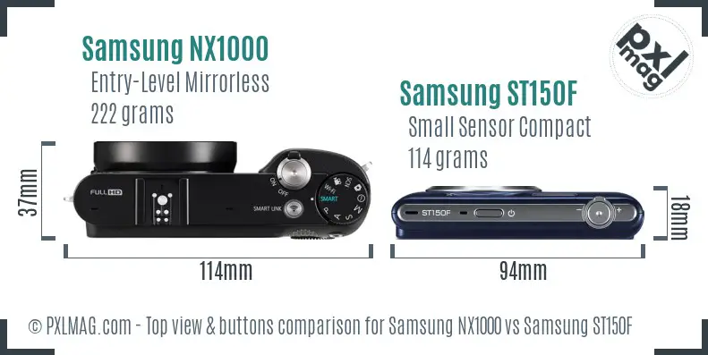 Samsung NX1000 vs Samsung ST150F top view buttons comparison