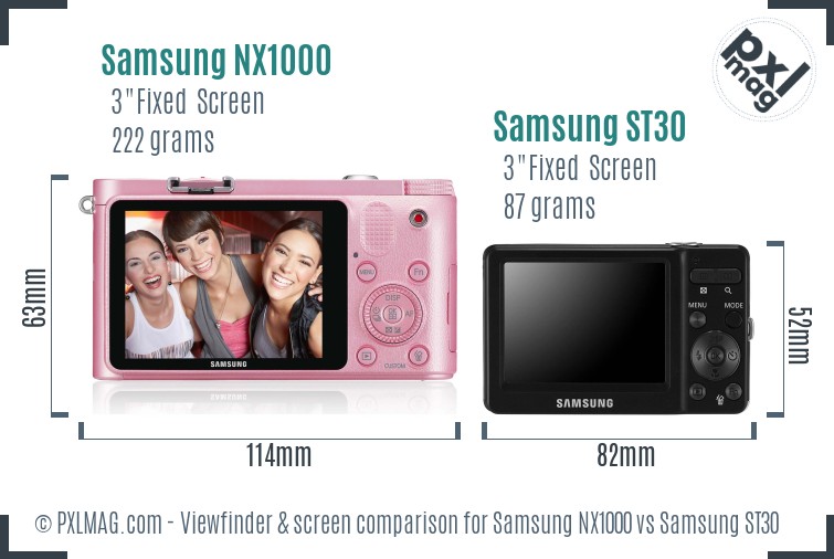 Samsung NX1000 vs Samsung ST30 Screen and Viewfinder comparison