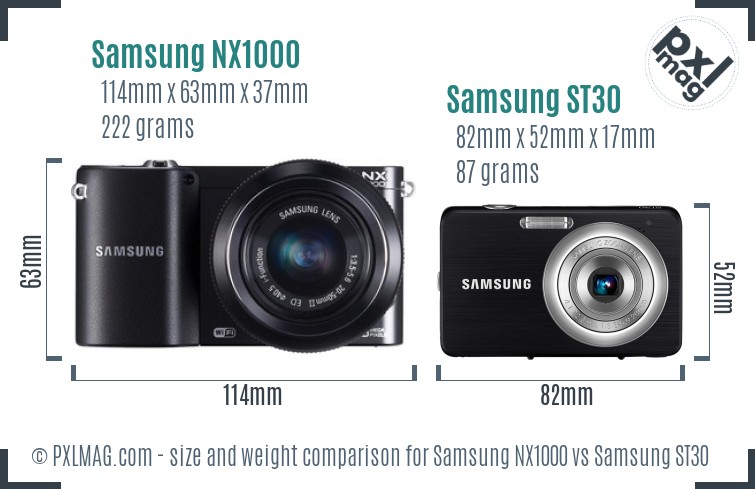 Samsung NX1000 vs Samsung ST30 size comparison