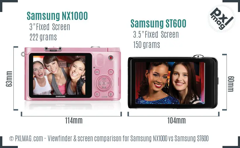 Samsung NX1000 vs Samsung ST600 Screen and Viewfinder comparison