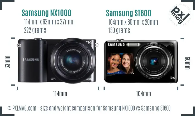 Samsung NX1000 vs Samsung ST600 size comparison