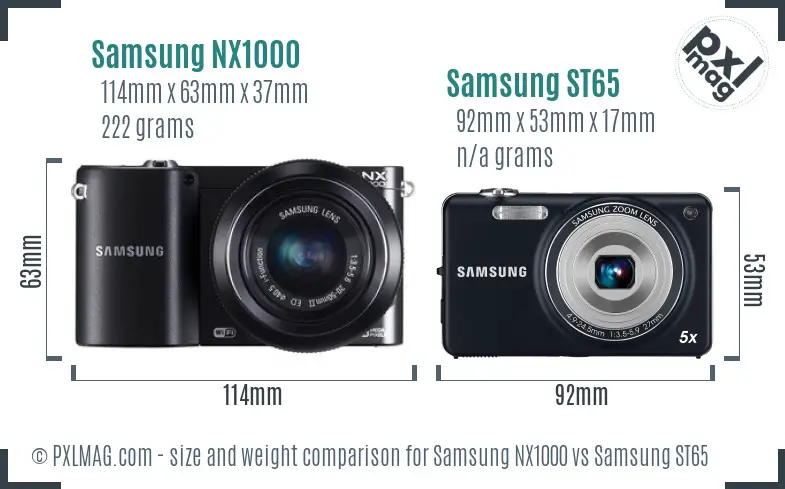 Samsung NX1000 vs Samsung ST65 size comparison