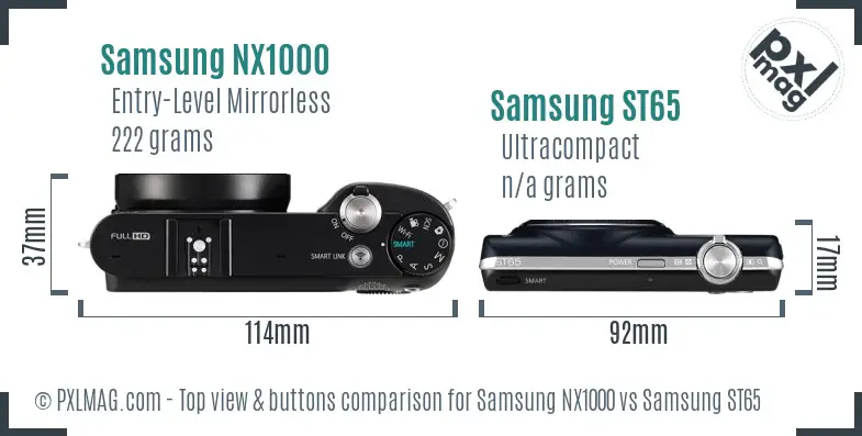 Samsung NX1000 vs Samsung ST65 top view buttons comparison