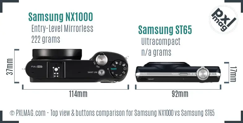 Samsung NX1000 vs Samsung ST65 top view buttons comparison Samsung NX1000 vs Samsung ST65 top view buttons comparison