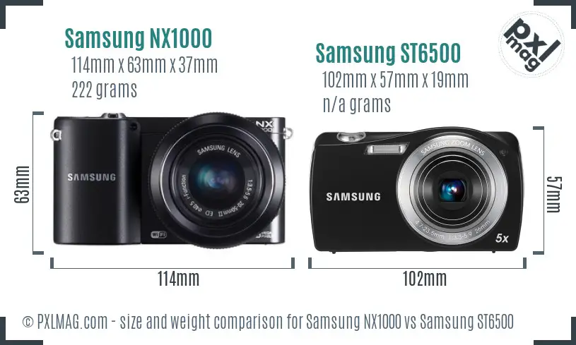 Samsung NX1000 vs Samsung ST6500 size comparison