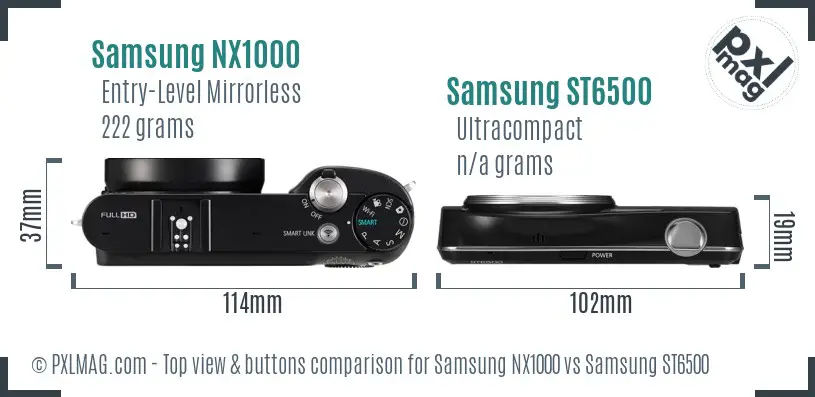 Samsung NX1000 vs Samsung ST6500 top view buttons comparison