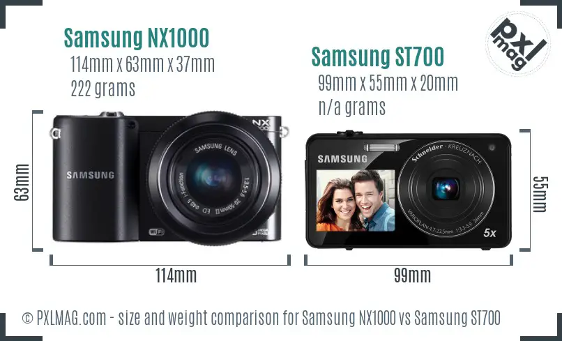 Samsung NX1000 vs Samsung ST700 size comparison