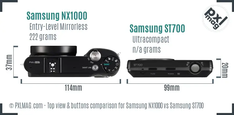 Samsung NX1000 vs Samsung ST700 top view buttons comparison