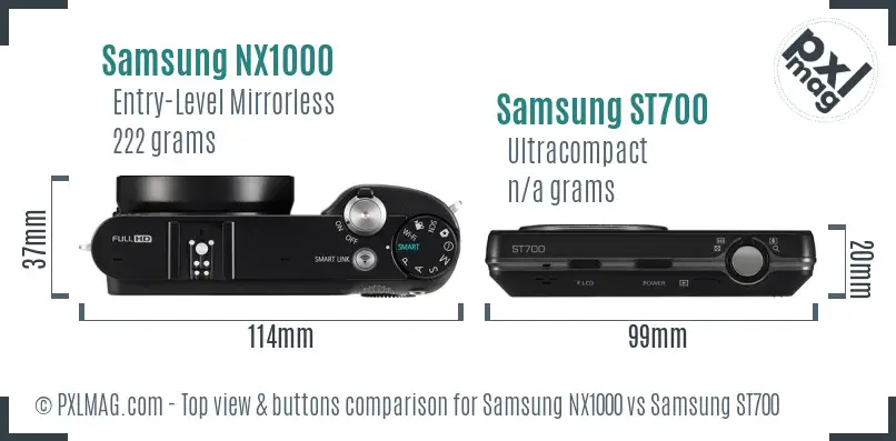 Samsung NX1000 vs Samsung ST700 top view buttons comparison Samsung NX1000 vs Samsung ST700 top view buttons comparison