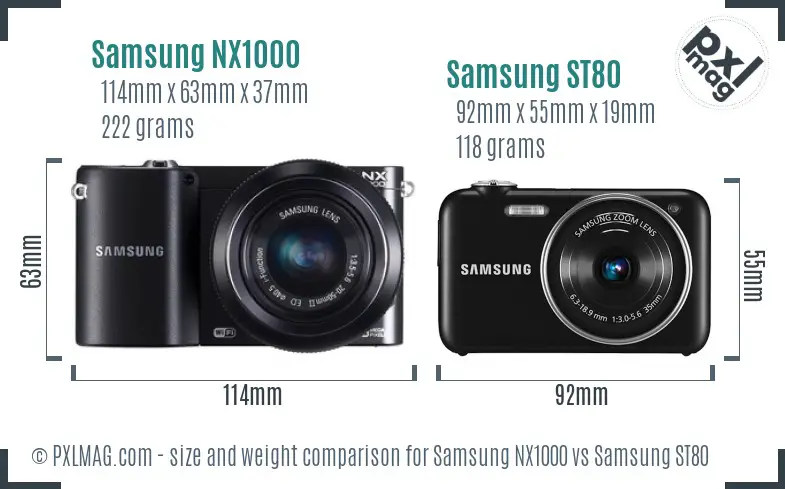 Samsung NX1000 vs Samsung ST80 size comparison