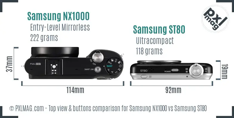 Samsung NX1000 vs Samsung ST80 top view buttons comparison