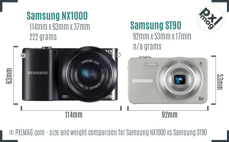 Samsung NX1000 vs Samsung ST90 size comparison