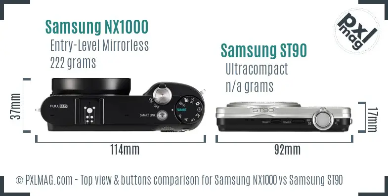 Samsung NX1000 vs Samsung ST90 top view buttons comparison