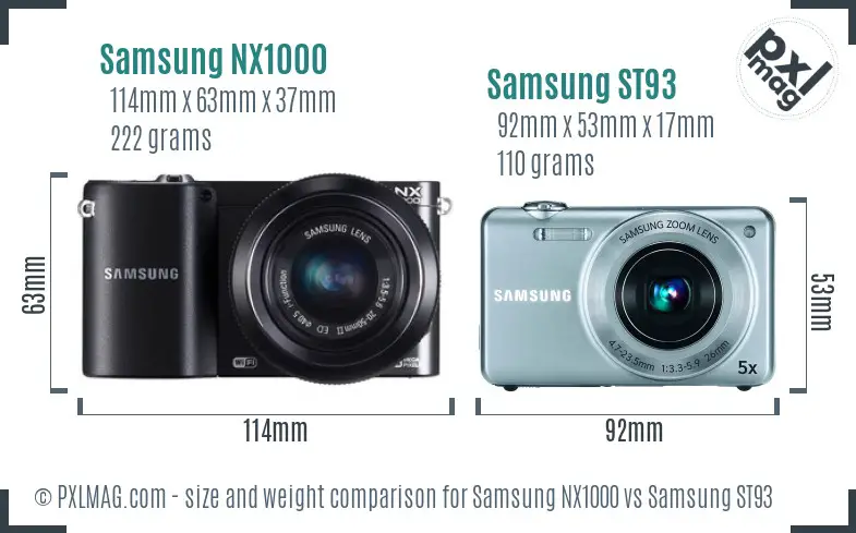 Samsung NX1000 vs Samsung ST93 size comparison