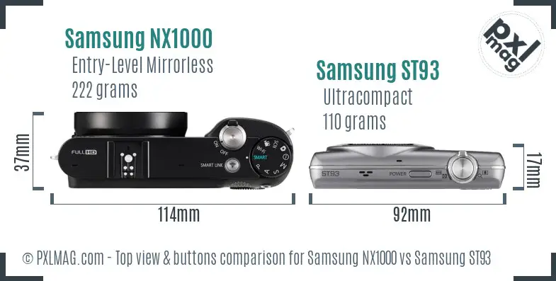 Samsung NX1000 vs Samsung ST93 top view buttons comparison