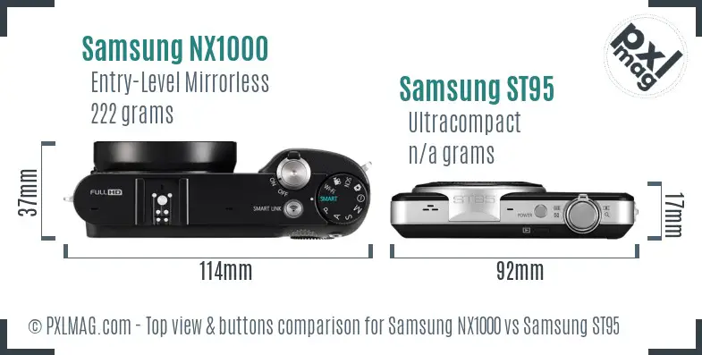 Samsung NX1000 vs Samsung ST95 top view buttons comparison